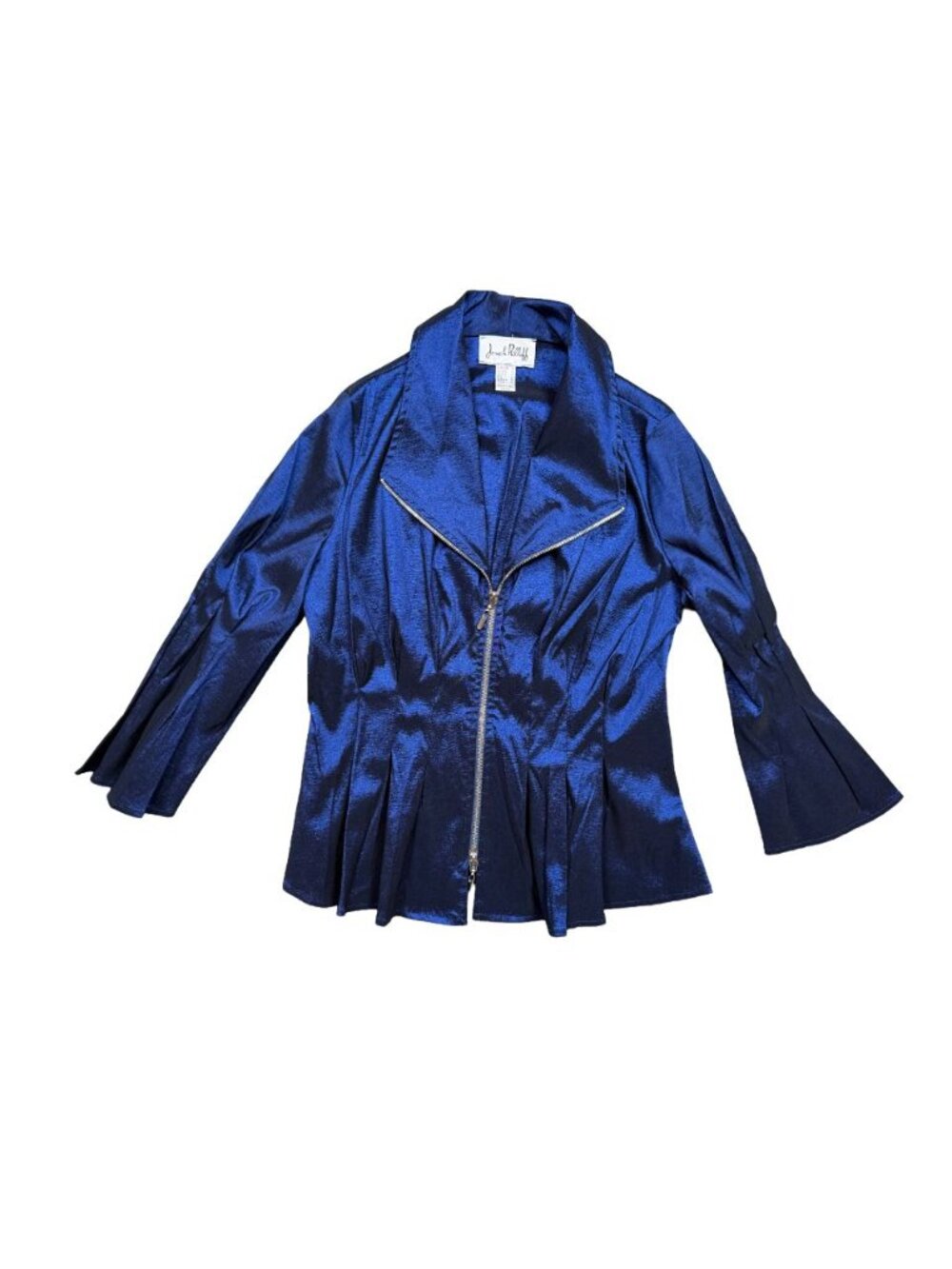 Joseph Ribkoff Signature Stretch Taffeta Fit Flare Blouse Blue Vtg Size 10 Zip